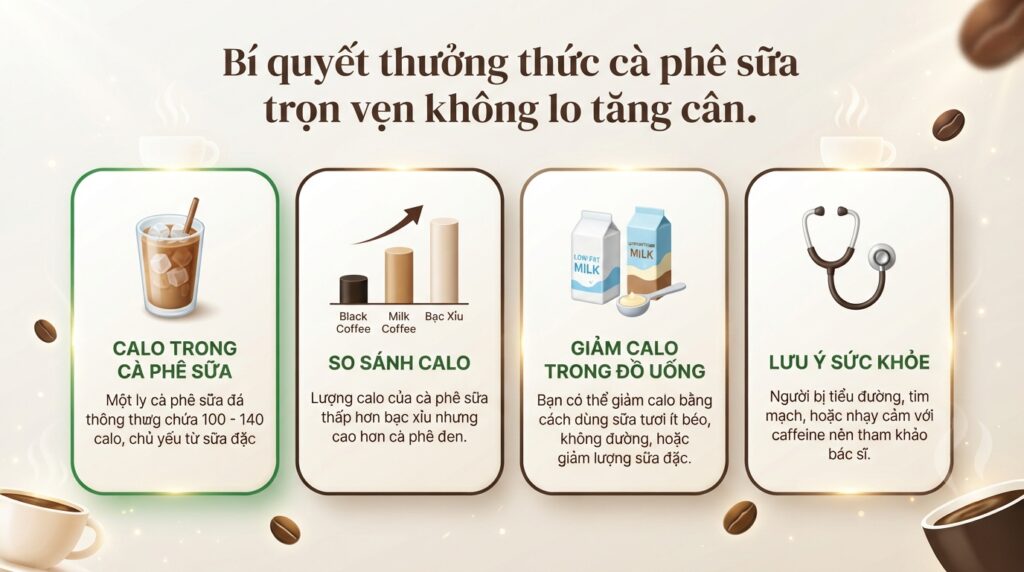 1 ly cafe sữa bao nhiêu calo? Cách uống cafe sữa ít béo