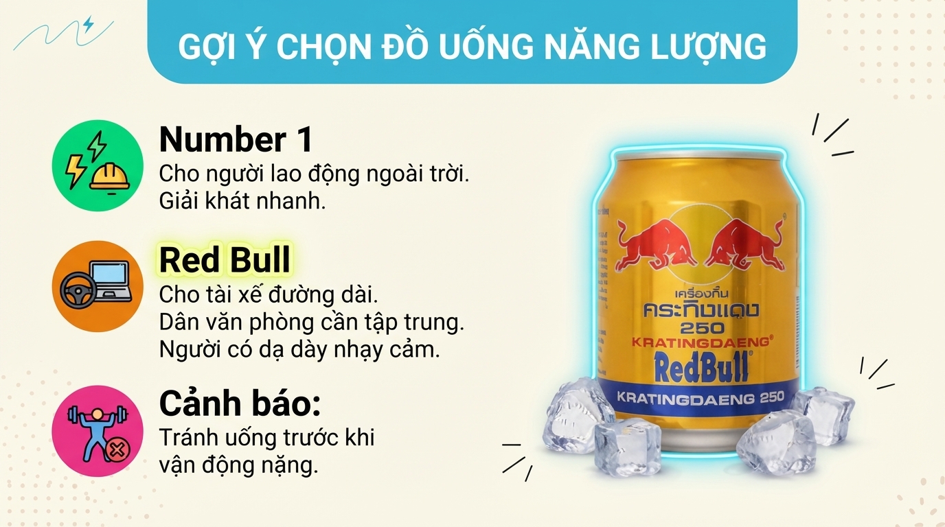 Cân nhắc thể trạng và hoàn cảnh làm việc để chọn đúng thức uống tiếp sức bền bỉ. Cân nhắc thể trạng và hoàn cảnh làm việc để chọn đúng thức uống tiếp sức bền bỉ.