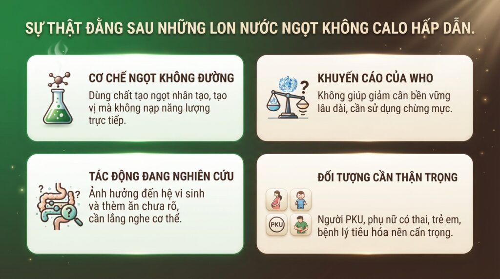 Chất tạo ngọt trong nước ngọt không calo có độ ngọt gấp hàng trăm lần đường mía.