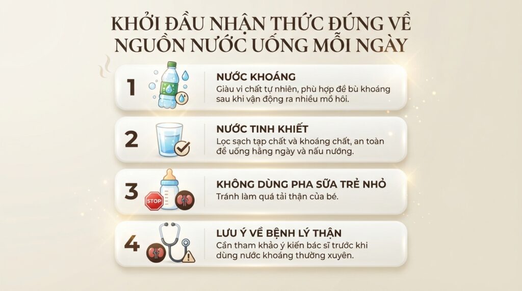 Chỉ số TDS là căn cứ xác định nên uống nước khoáng hay nước tinh khiết phù hợp.