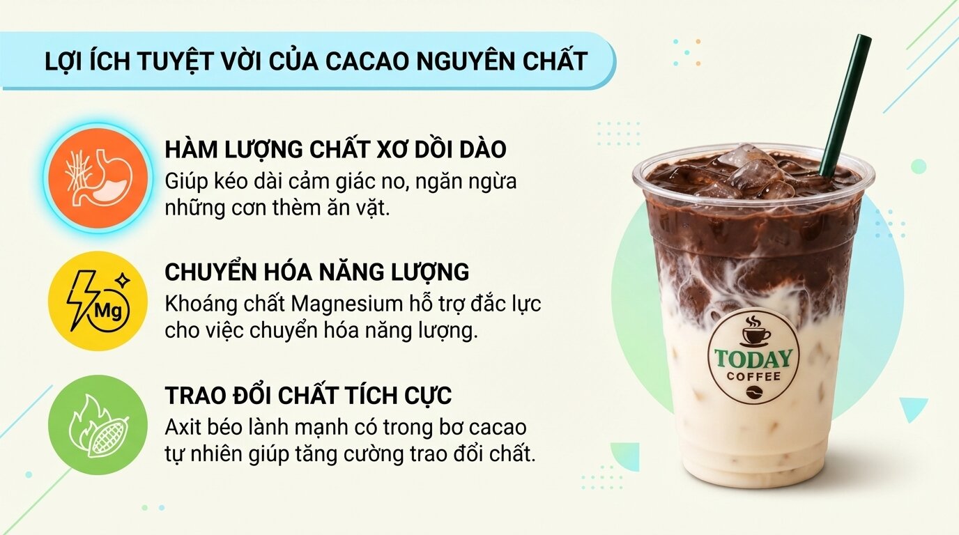 Đập tan cơn thèm ăn vặt nhờ hàm lượng chất xơ dồi dào từ bột cacao nguyên chất. Đập tan cơn thèm ăn vặt nhờ hàm lượng chất xơ dồi dào từ bột cacao nguyên chất.