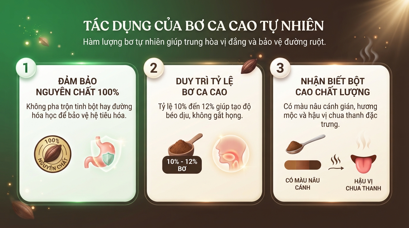 Hàm lượng bơ tự nhiên giúp trung hòa vị đắng và bảo vệ đường ruột.