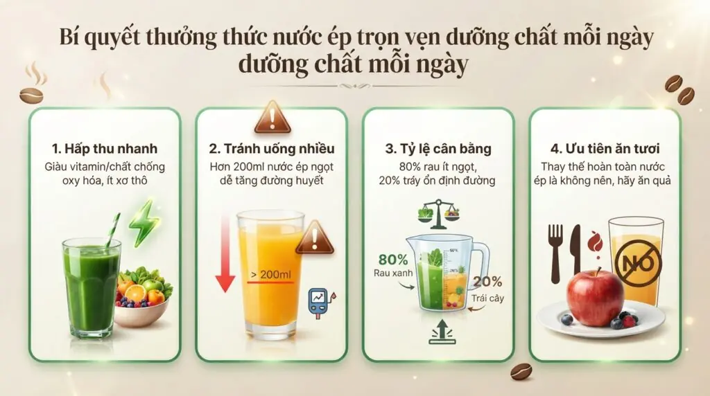 Liệu uống nước ép mỗi ngày có tốt không khi cơ thể hấp thu nhanh vitamin tươi?