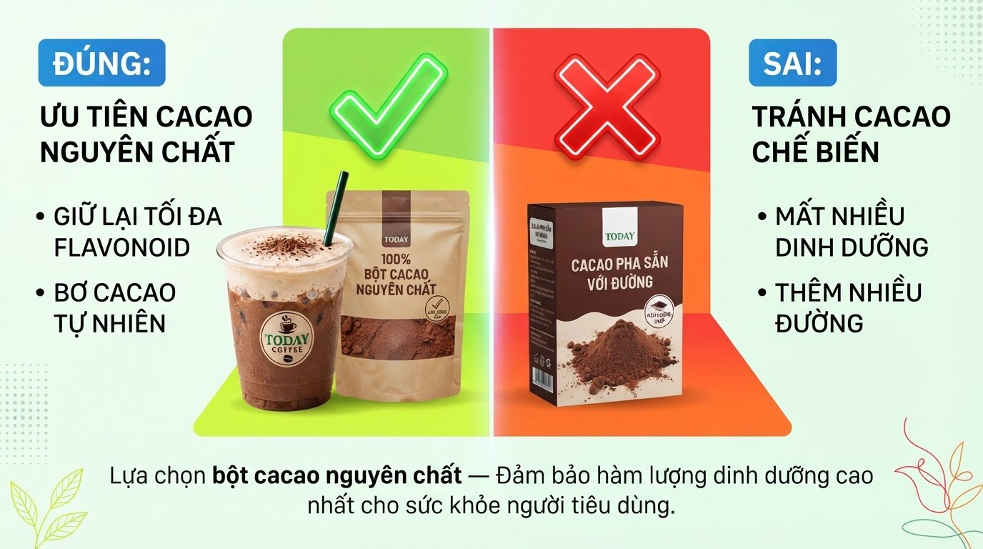 Lựa chọn bột cacao nguyên chất - Đảm bảo hàm lượng dinh dưỡng cao nhất cho sức khỏe người tiêu dùng.