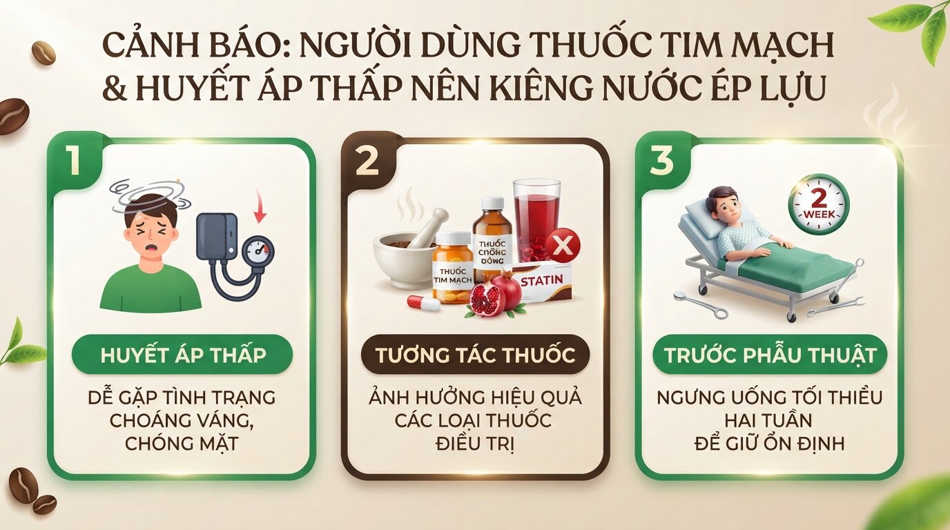 Nhóm người dùng thuốc tim mạch hoặc huyết áp thấp nên kiêng nước ép lựu.