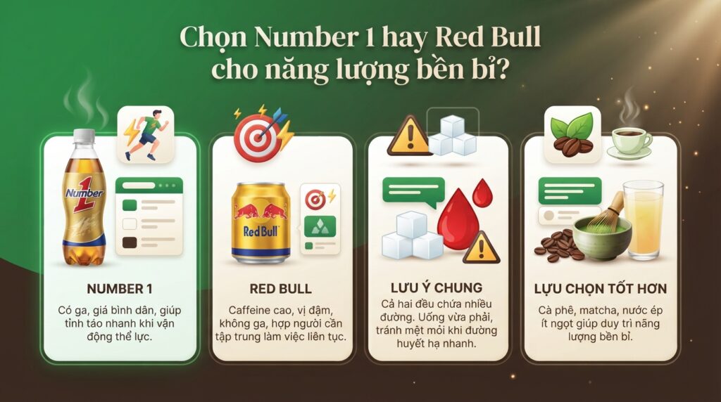 So sánh Number 1 và Red Bull: nên chọn loại nào giúp duy trì tỉnh táo?