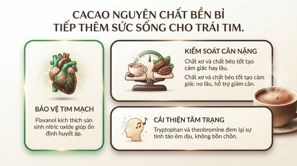 Tác dụng của cacao nguyên chất và cách sử dụng đúng khoa học cho sức khỏe