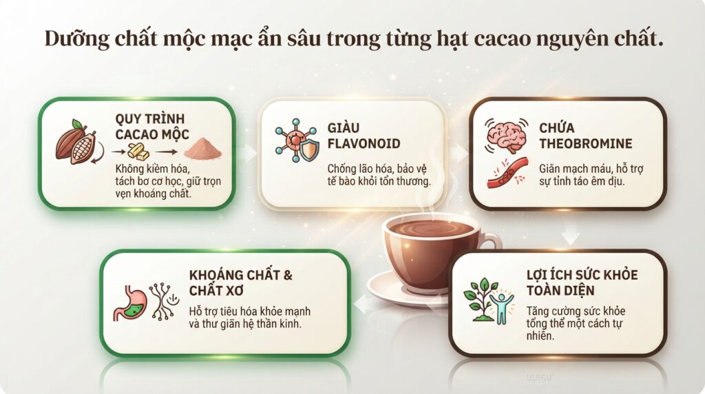 Tác dụng của cacao nguyên chất và cách sử dụng đúng khoa học cho sức khỏe