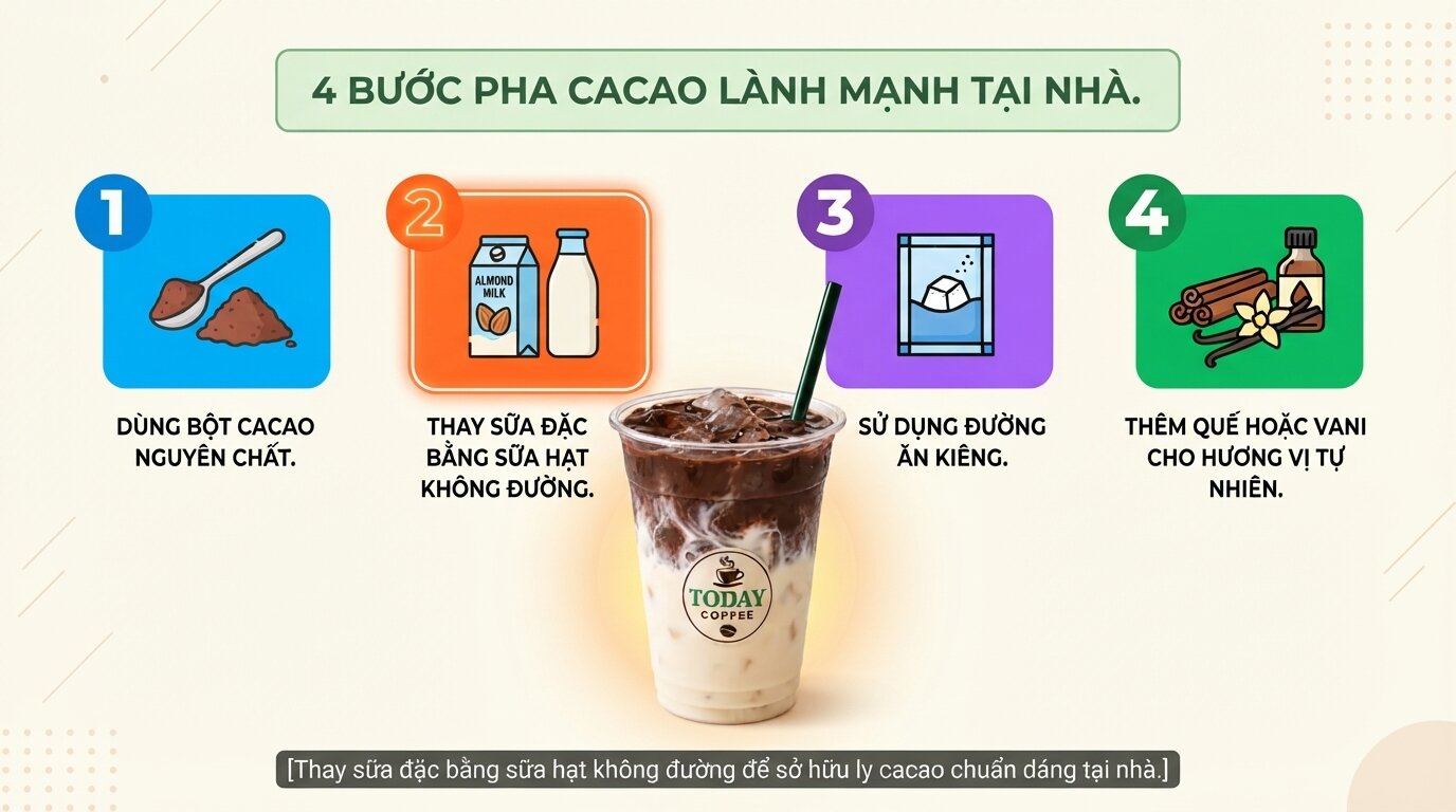 Thay sữa đặc bằng sữa hạt không đường để sở hữu ly cacao chuẩn dáng tại nhà. Thay sữa đặc bằng sữa hạt không đường để sở hữu ly cacao chuẩn dáng tại nhà.