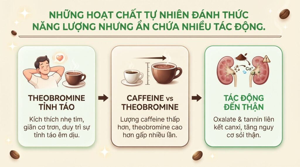 Theobromine tồn tại đến mười tiếng trong máu, làm gián đoạn giấc ngủ sâu.