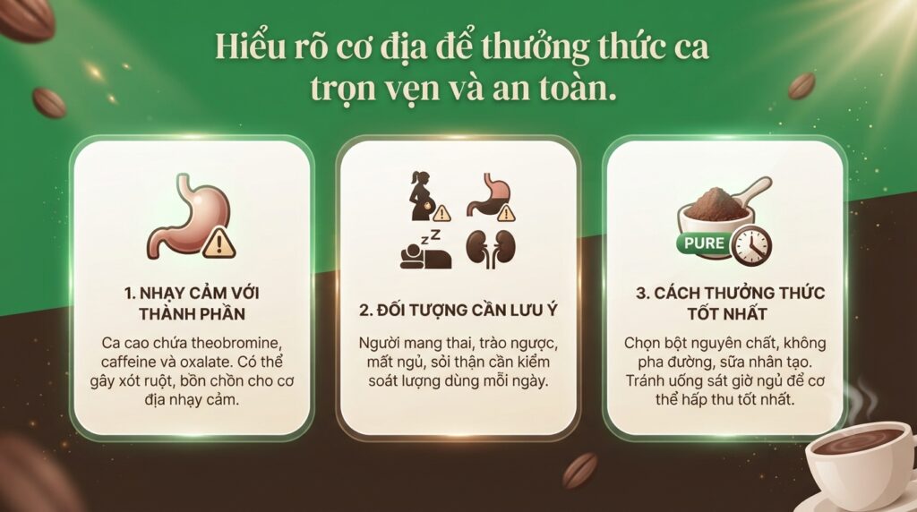 Triệu chứng bất thường nhắc nhở những người không nên uống ca cao cần ngưng dùng.
